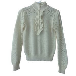 Alberoy Ruffle Mock neck crochet knit Sweater Cottagecore Regal 70s 80s retro S